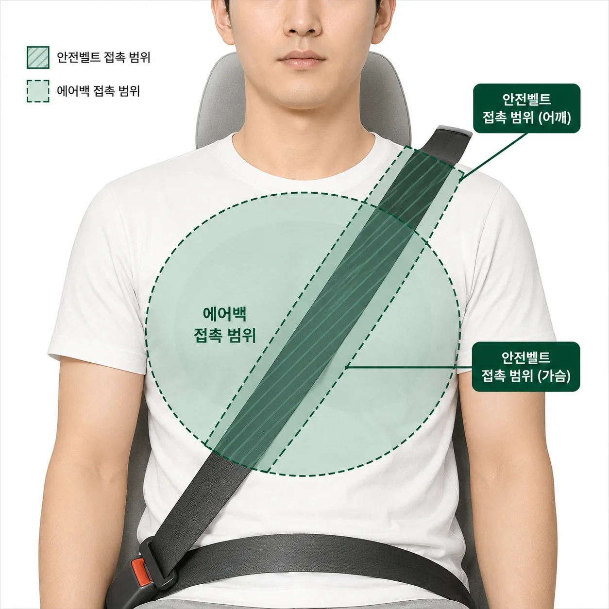 안전벨트와 에어백이 닿는 가슴 부위