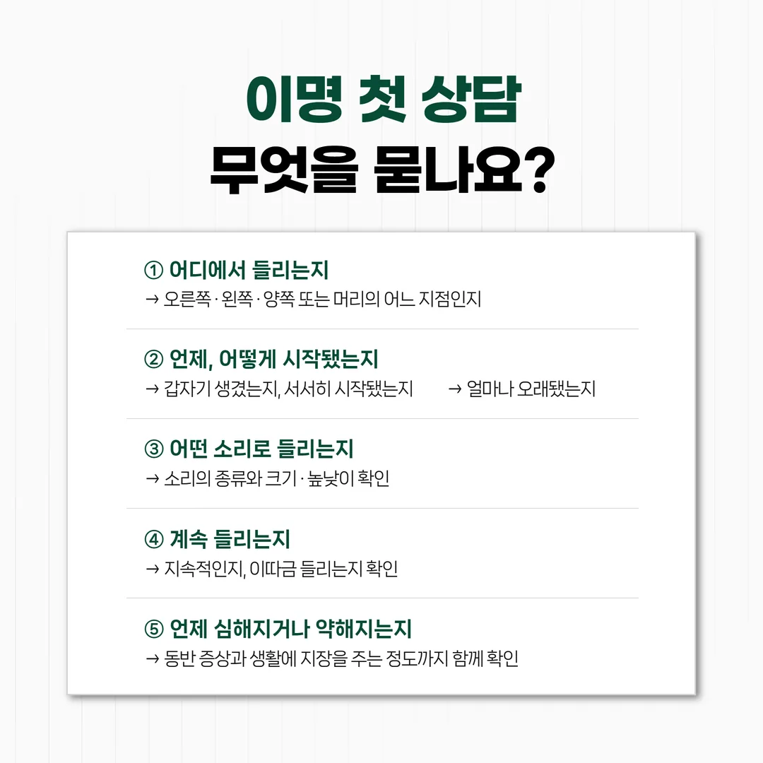 이명 문진 항목이 네 갈래로 나뉘는 관계도