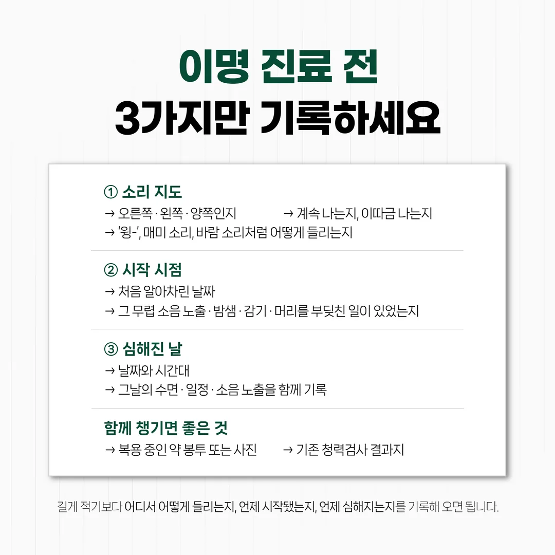 이명 첫 상담 준비 기록 세 가지 개념도
