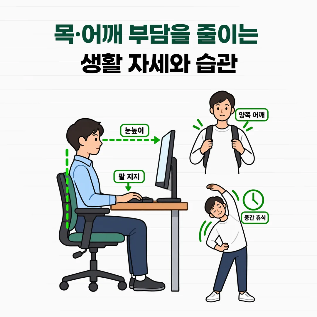 목 어깨 부담을 줄이는 화면 사용 자세